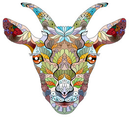 Zentangle goat head. Hand drawn decorative vector illustration