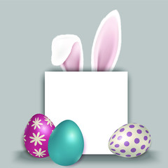 Easter poster and banner template with Easter eggs. Congratulations and gifts on the day of the Passover in a reclining style. Promotion and trading template for Easter