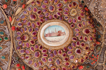 Precious stone studded old Mughal wall hanging, Royal India