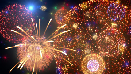 Fireworks Pyrotechnic Festival Holiday Particles 3D illustration background.