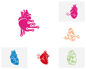 Fototapeta na wymiar Set of Heart Tech logo vector template, Creative Human Heart logo design concepts