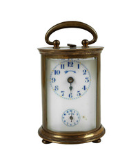antique brass carriage clock isolated on white background