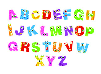 cute monsters ABC alphabet, decorative letters. alphabet for children. Kids learning material. Card for learning alphabet.