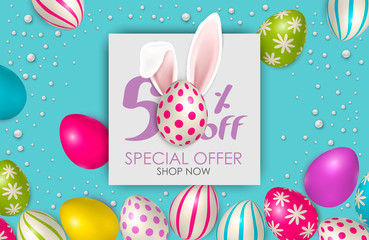 50% discount special offer happy Easter background with real composition for fashion banner, poster