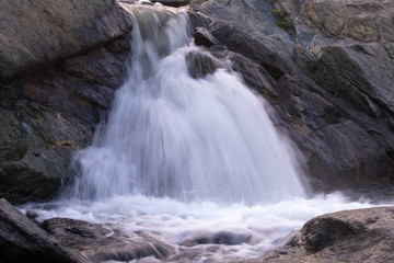 long exposure shot of a white waterfall