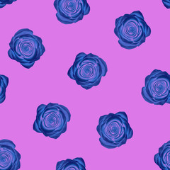 seamless blue rose pattern on a pink background