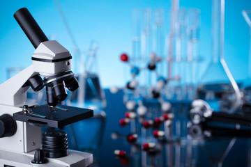 Coronavirus pandemic theme. Science research concerning fast covid tests and anti-covid vaccine.