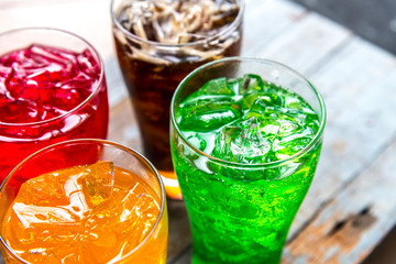 Colorful soda drinks macro shot