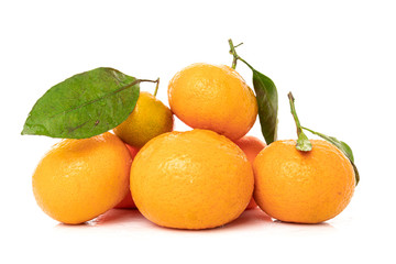 mandarins with leaf isolated on white background