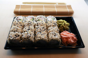 Takeaway box with sushi