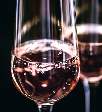 Two Glasses Of Rose Sparkling Wine