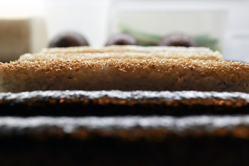 Uncut sushi rolls close - up
