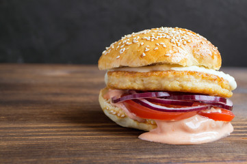 fish Burger with sauce and cheese