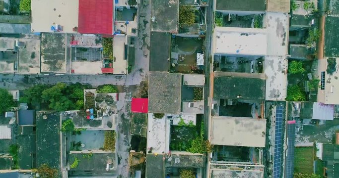 Birds eye view of small village in Hebei province in China. South of Shijiazhuang.