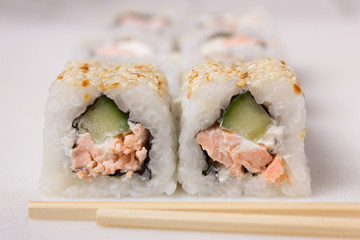 Sushi with fried salmon