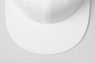 White snapback cap mockup closeup.