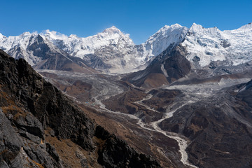 Makalu mountain peak, fifth highest peak in the world view from Nankart Shank view point in Dingboche, Everest base camp trekking route in Nepal