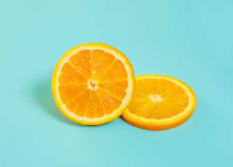 sliced orange on a bright green background