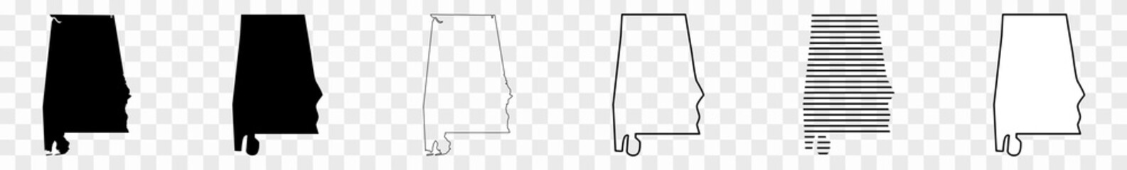 Alabama Map Black | State Border | United States | US America | Transparent Isolated | Variations
