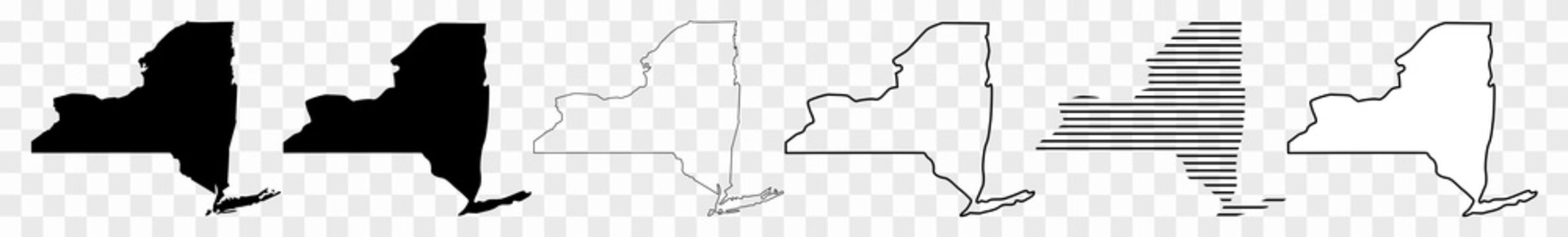 New York Map Black | State Border | United States | US America | Transparent Isolated | Variations