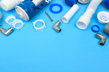 Details siphon kitchen sink on blue  background  - Image