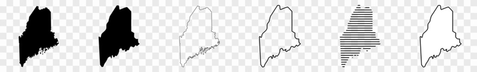 Maine Map Black | State Border | United States | US America | Transparent Isolated | Variations