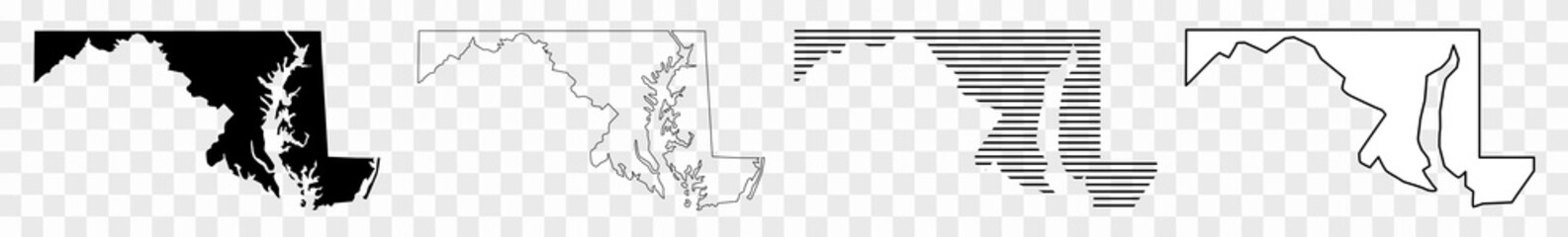 Maryland Map Black | State Border | United States | US America | Transparent Isolated | Variations - obrazy, fototapety, plakaty