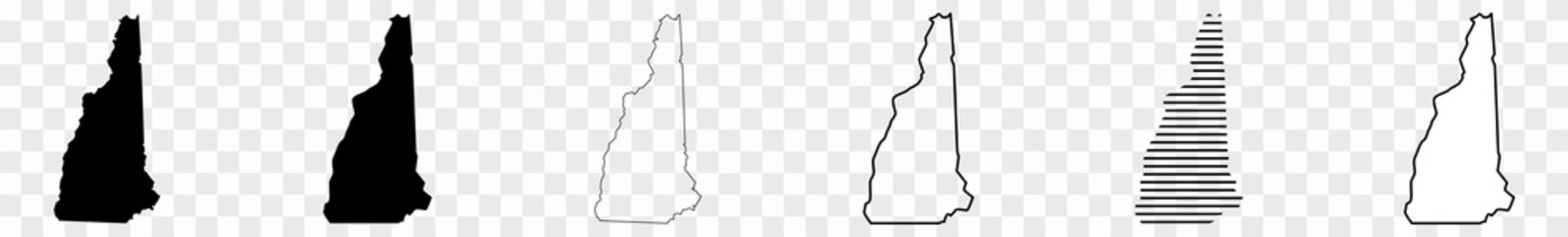 New Hampshire Map Black | State Border | United States | US America | Transparent Isolated | Variations - obrazy, fototapety, plakaty