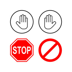 Stop icons set. Hand symbol. Hand icon vector