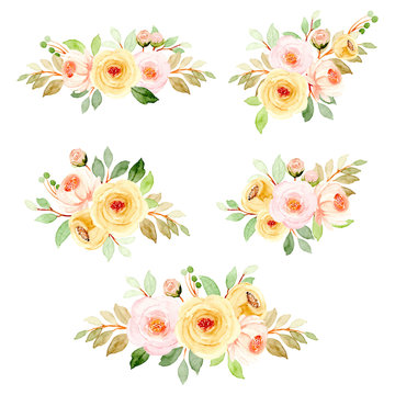 soft pink yellow watercolor floral arrangement collection