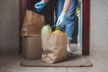 Coronavirus. Quarantine, contactless delivery during a pandemic covid. Stay at home, Online...