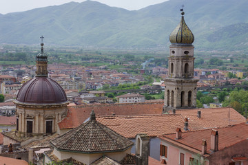 View of the Annunziata church and in the background the city of Venafro. Isernia, Molise, Italy