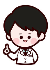 Doctor wearing laboratory coat / man / index finger