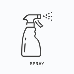 Spray bottle icon. Vector outline illustration of sprayer disinfection, Alcohol cleaner pictogram - obrazy, fototapety, plakaty
