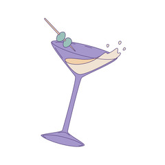 Vector illustration of vermouth in glass with olives. Isolated on white background.