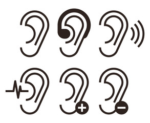 Ear icons. Hearing problem icons set