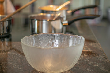 A bowl and cooking pots at home during corona virus lockdown