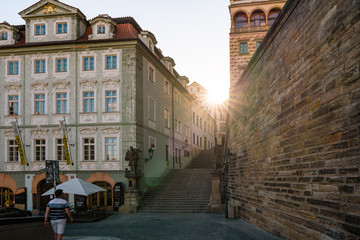 Prague, Czech republic - April 11, 2020: 
World during pandemic of coronavirus. Street Na Kampe by...