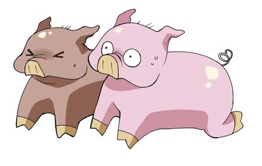 Art of two cute pigs running.