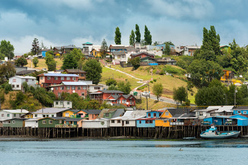 Traditional Stilt Houses known as Palafitos in Castro, Chiloe Island, Chile