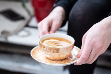 Cup of tea with lemon