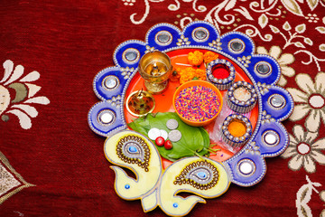 Indian traditional wedding ceremony : Decorative puja thali