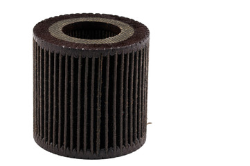 Old and dirty oil filter isolated on white background.Copy space