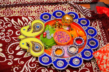 Indian traditional wedding ceremony : Decorative puja thali