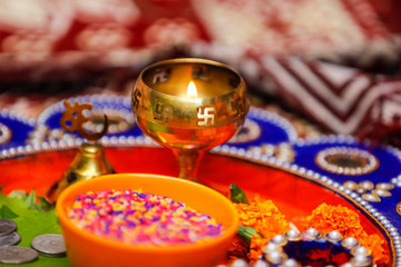 Indian traditional wedding ceremony : Decorative puja thali