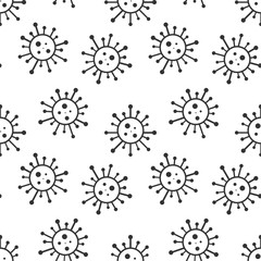 Vector seamless virus pattern. Cartoon black and white cell design. Artistic endless bacteria background