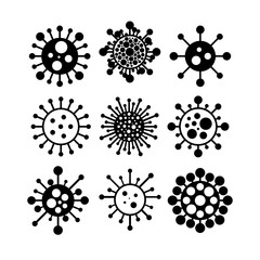 Virus icon set - cartoon design. Vector bacteria symbols. Simple cell signs