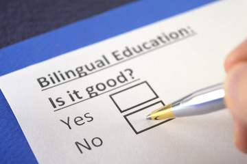 Fototapeta premium One person is answering question about bilingual education.