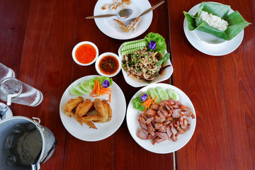 Variety Thai food on the table.
