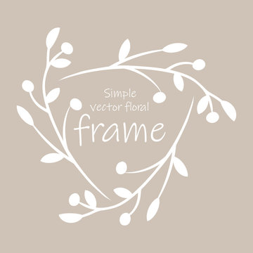 Vector image of a greeting card with a white floral frame on a light background and the inscription Simple vector floral frame